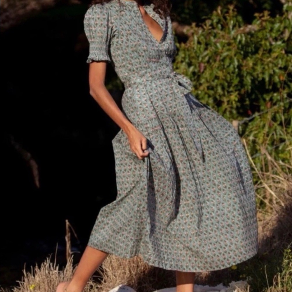 Daughters of India Green and Pink Pleated Maxi Sundress - Like New!